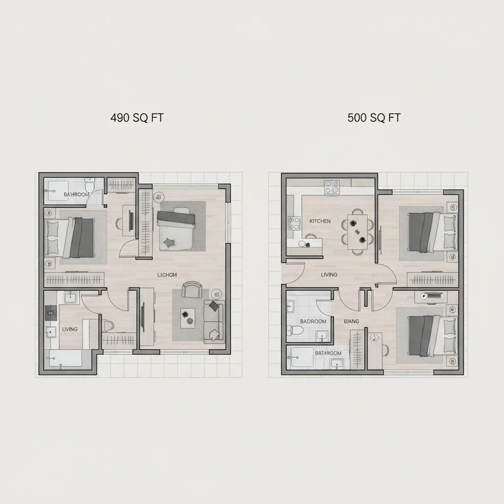 490 Sq Ft Apartment Floor Plan vs 500 Sq Ft Layout Efficiency Compared