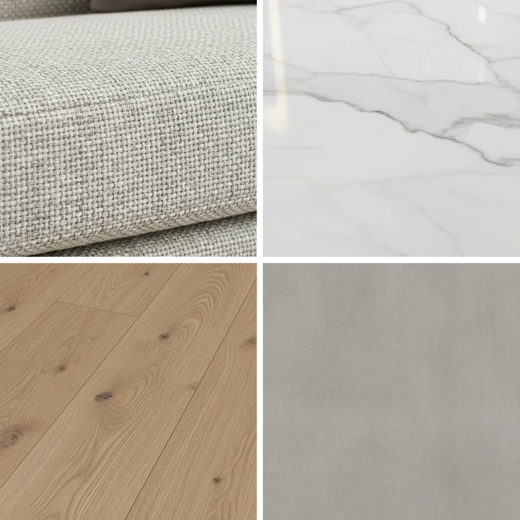 side by side comparison of 4K and 8K interior wallpaper detail showing sofa fabric and wood texture