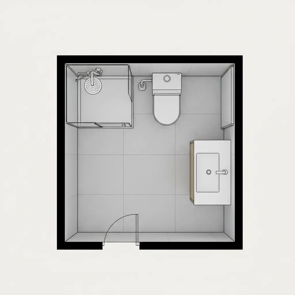 Sơ đồ bố trí thiết bị trong nhà tắm 4m2