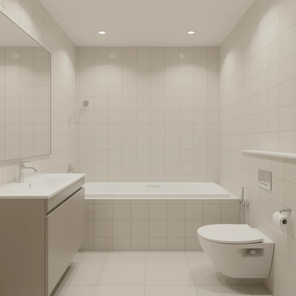 4x6 bathroom with a standard alcove bathtub and compact vanity layout