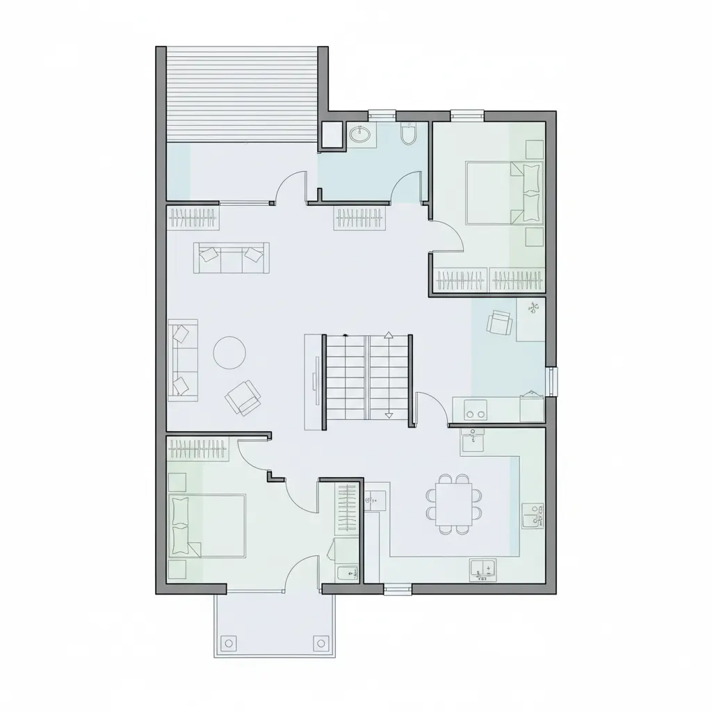 Floor layout example of 5x15 house with garage at front