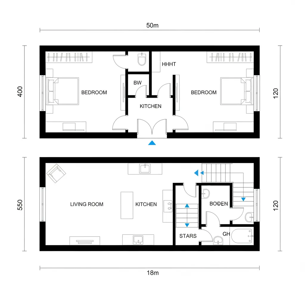 Floor plan layout for 5x18m two story house