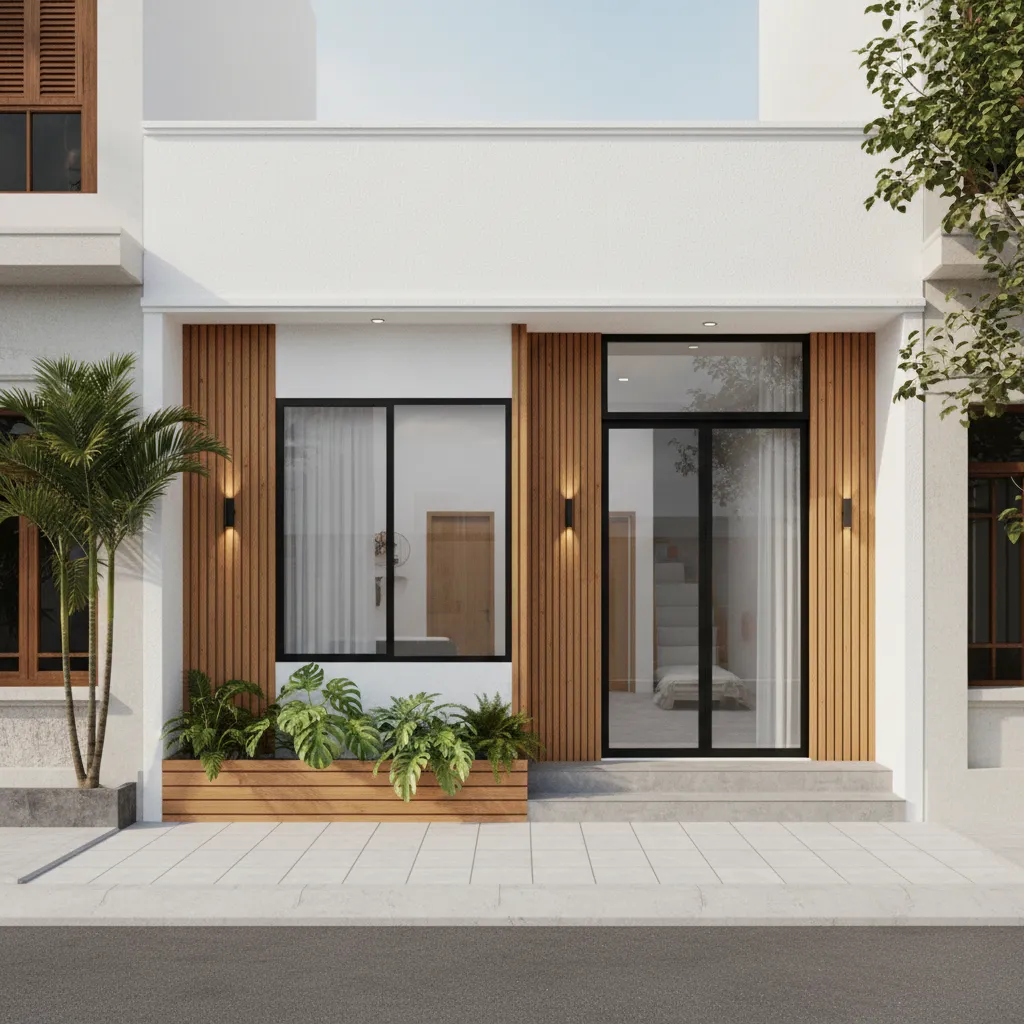 Ngoại thất nhà cấp 4 kích thước 5x20 phong cách hiện đại