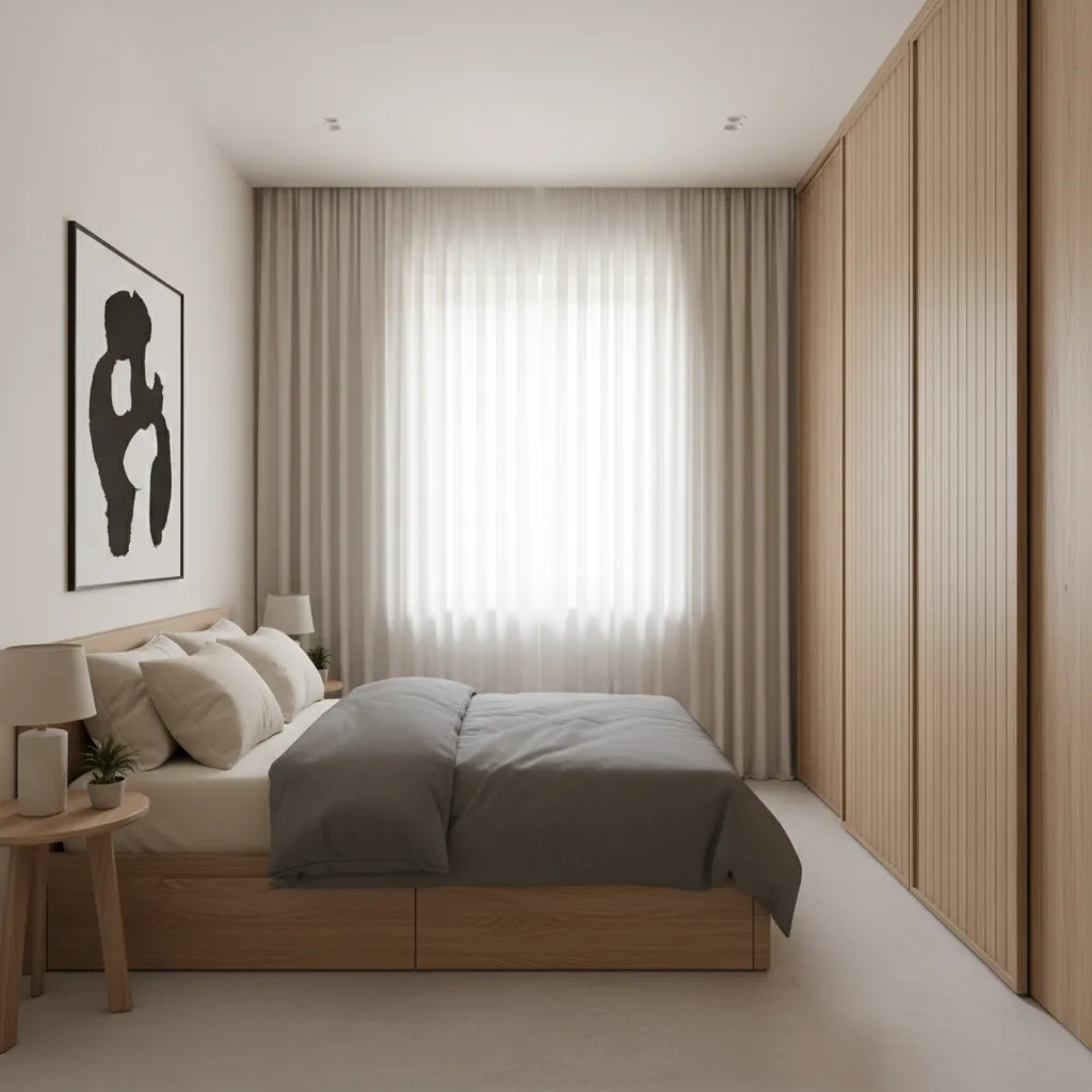 Minimalist bedroom design for a 5x20m one story tube house