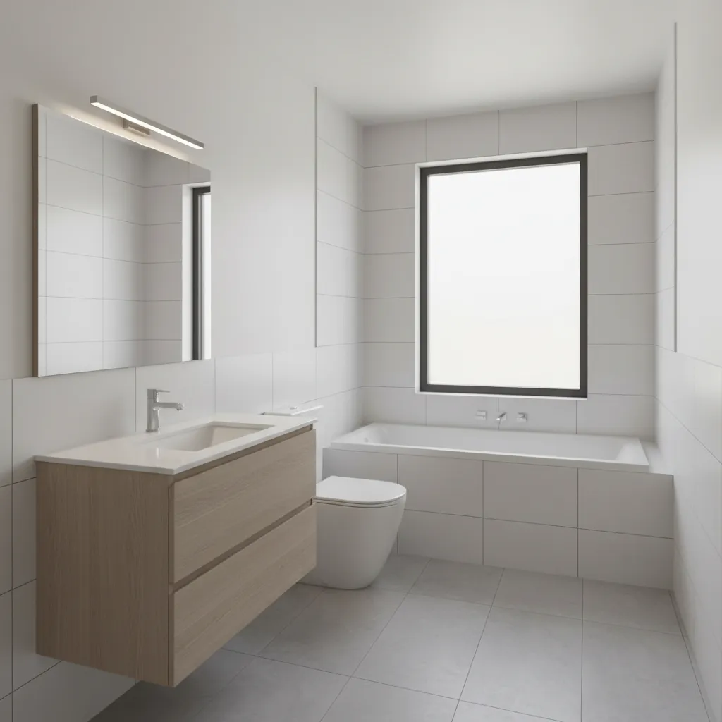 5x8 bathroom layout with vanity toilet and tub aligned along one wall