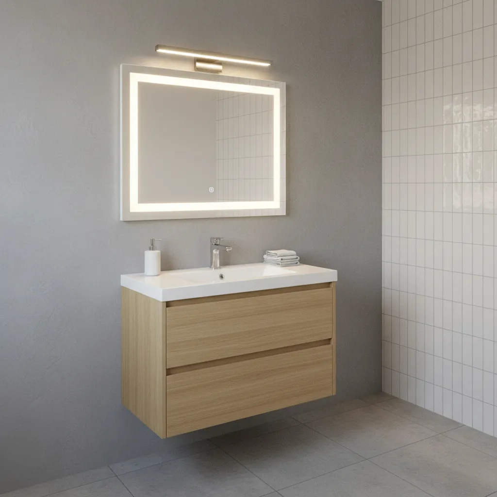 30 inch vanity placement near door in a small bathroom layout