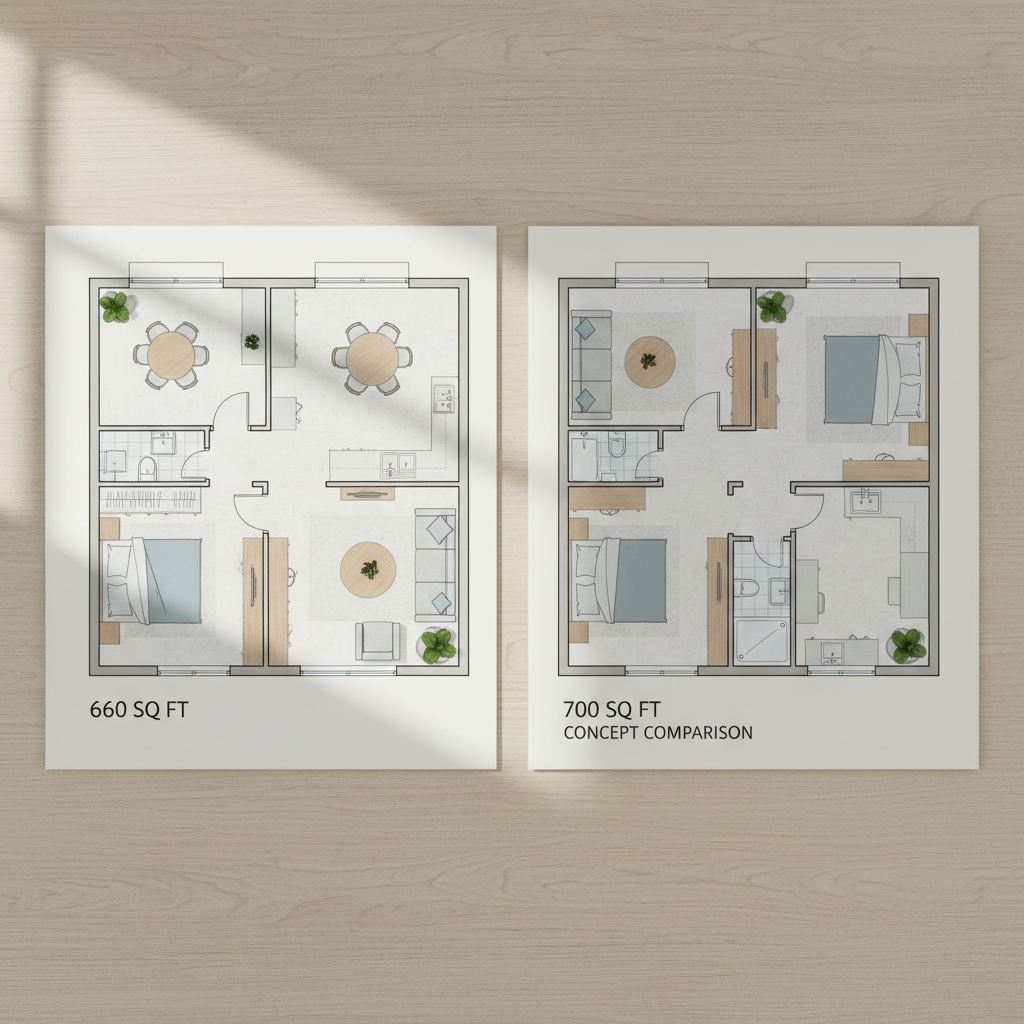 660 Sq Ft vs 700 Sq Ft House Plan Comparison