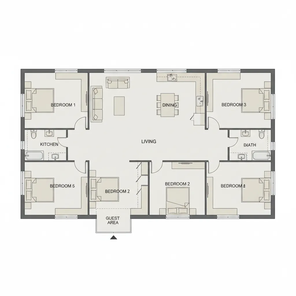 concept floor plan zoning layout for a six bedroom house