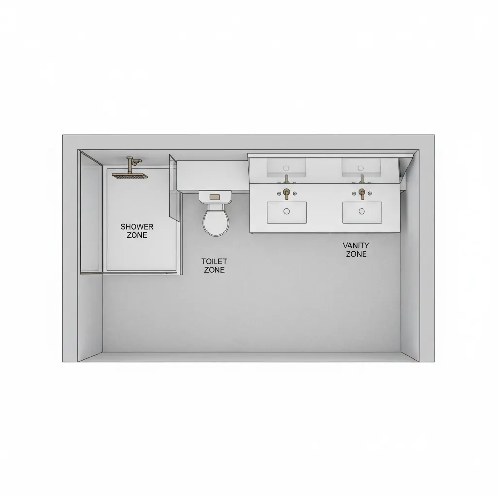 diagram of single wall and split fixture 6 x 10 bathroom layouts