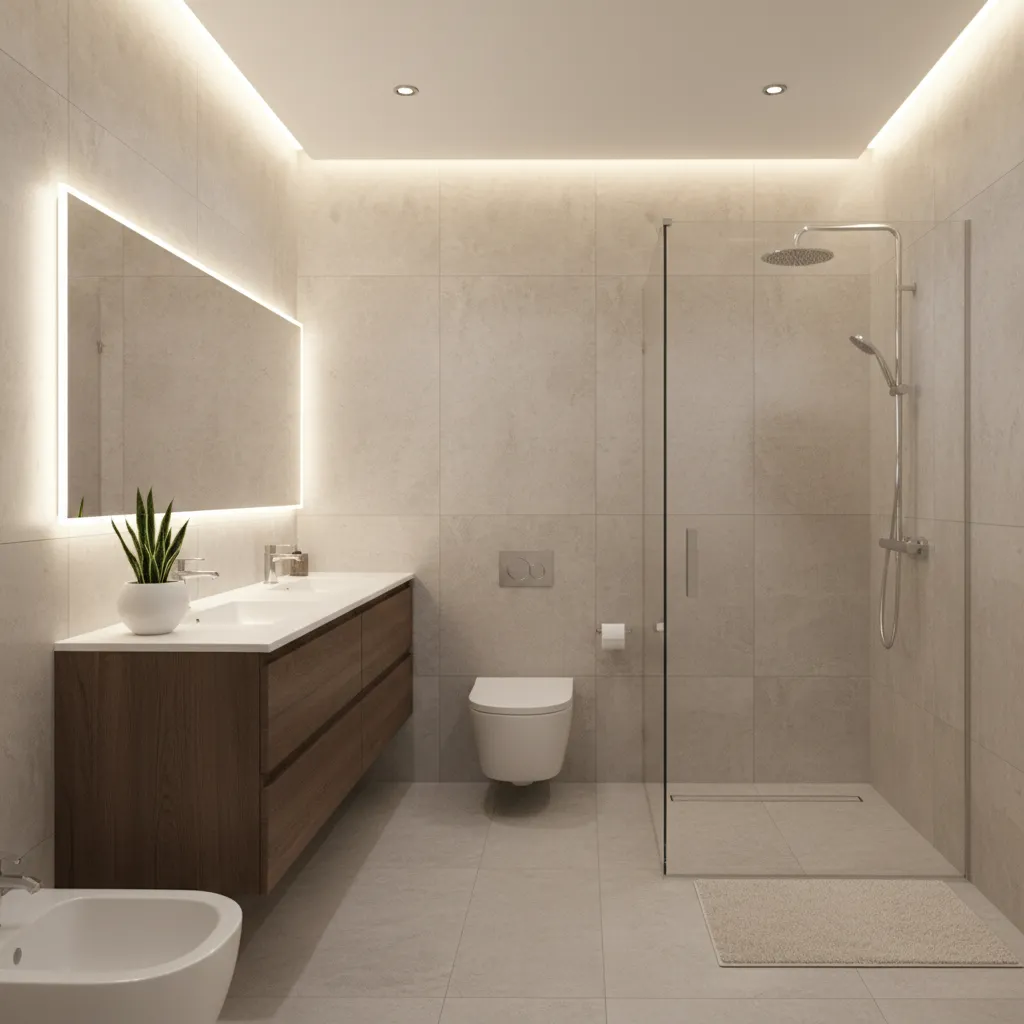 renovated 6 x 10 bathroom with walk in shower and modern vanity