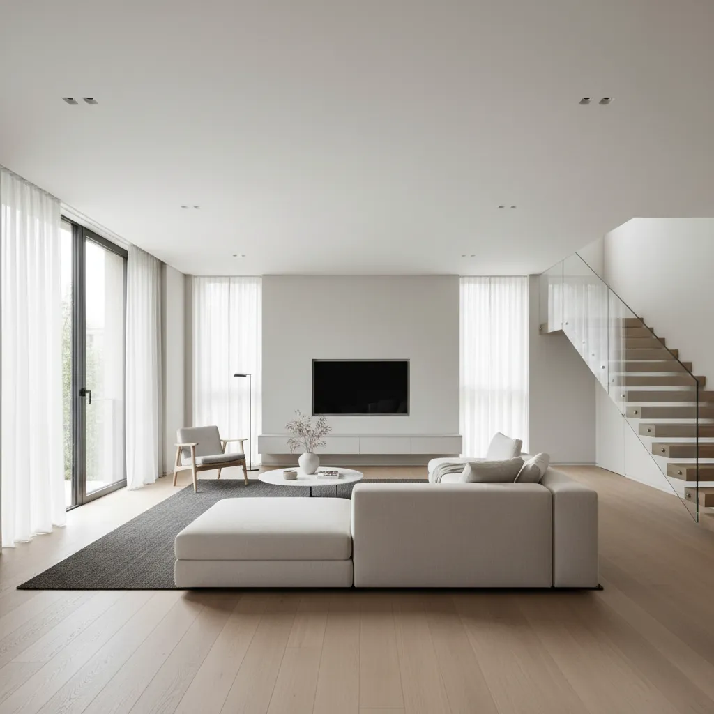 không gian nội thất nhà phố 6x18m phòng khách hiện đại