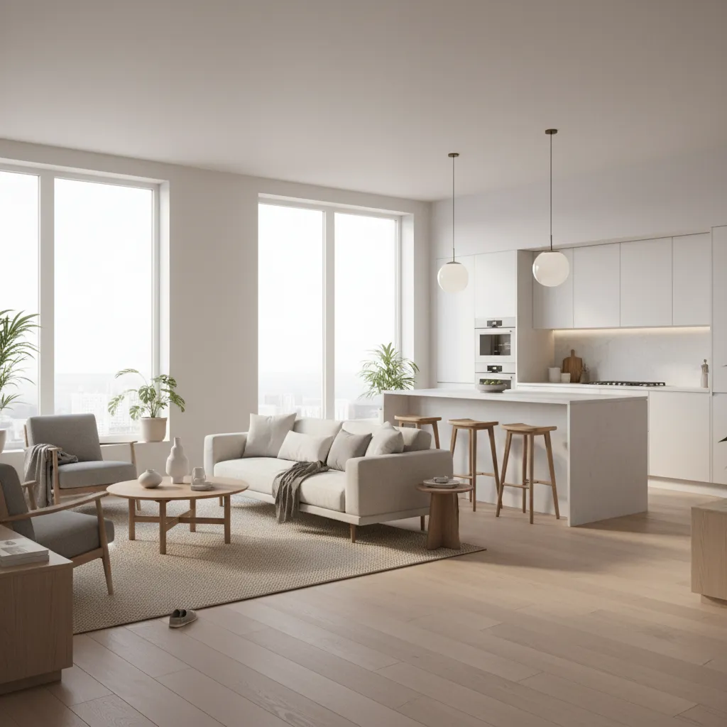modern small apartment interior demonstrating efficient 750 sq ft space planning