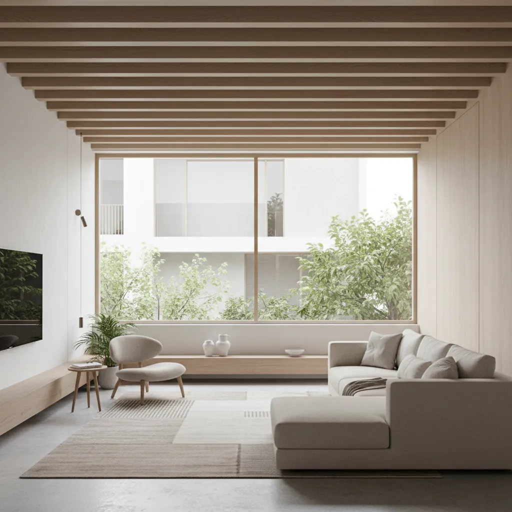 Open living room layout inside a 7m wide house