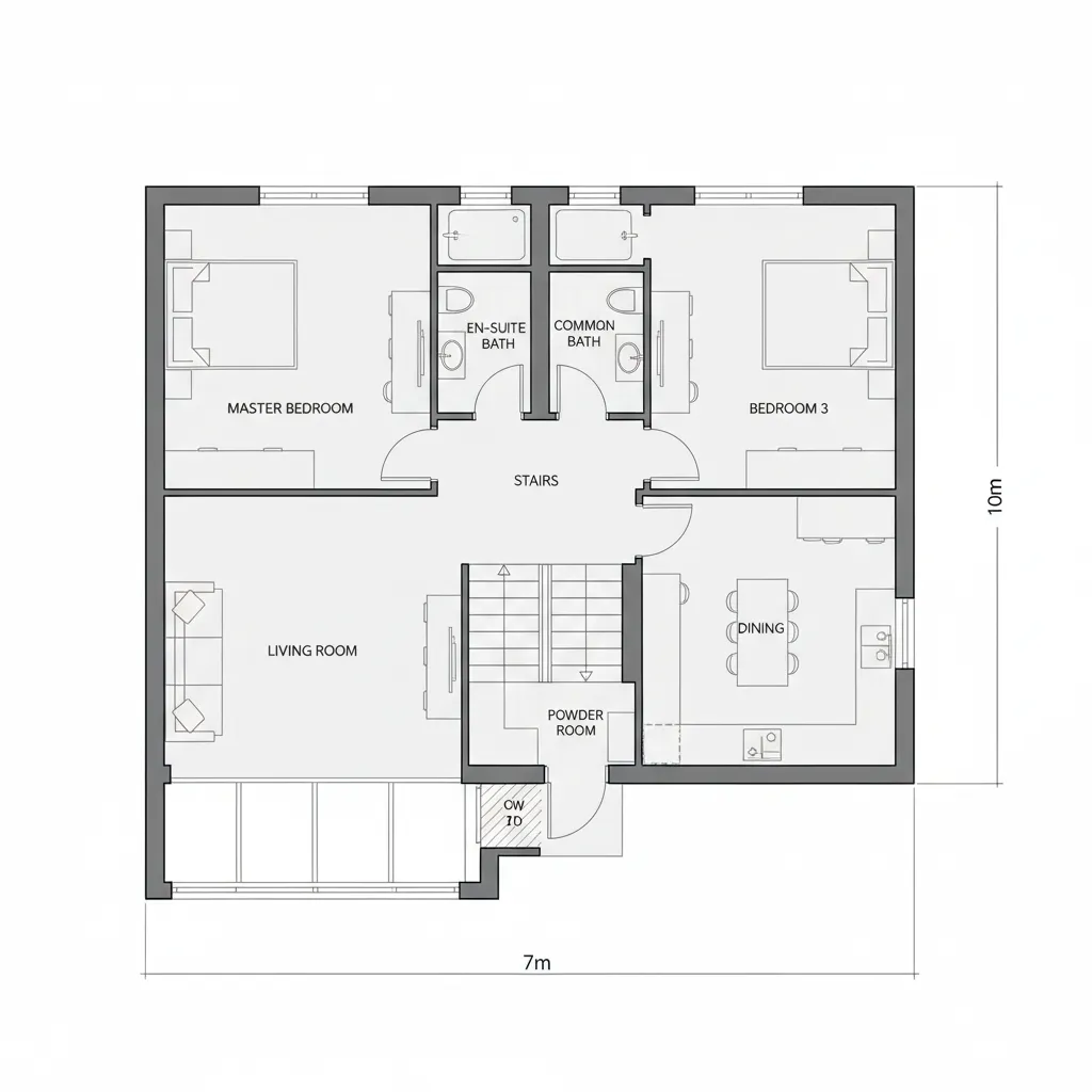 Sơ đồ bố trí mặt bằng nhà 7x10m