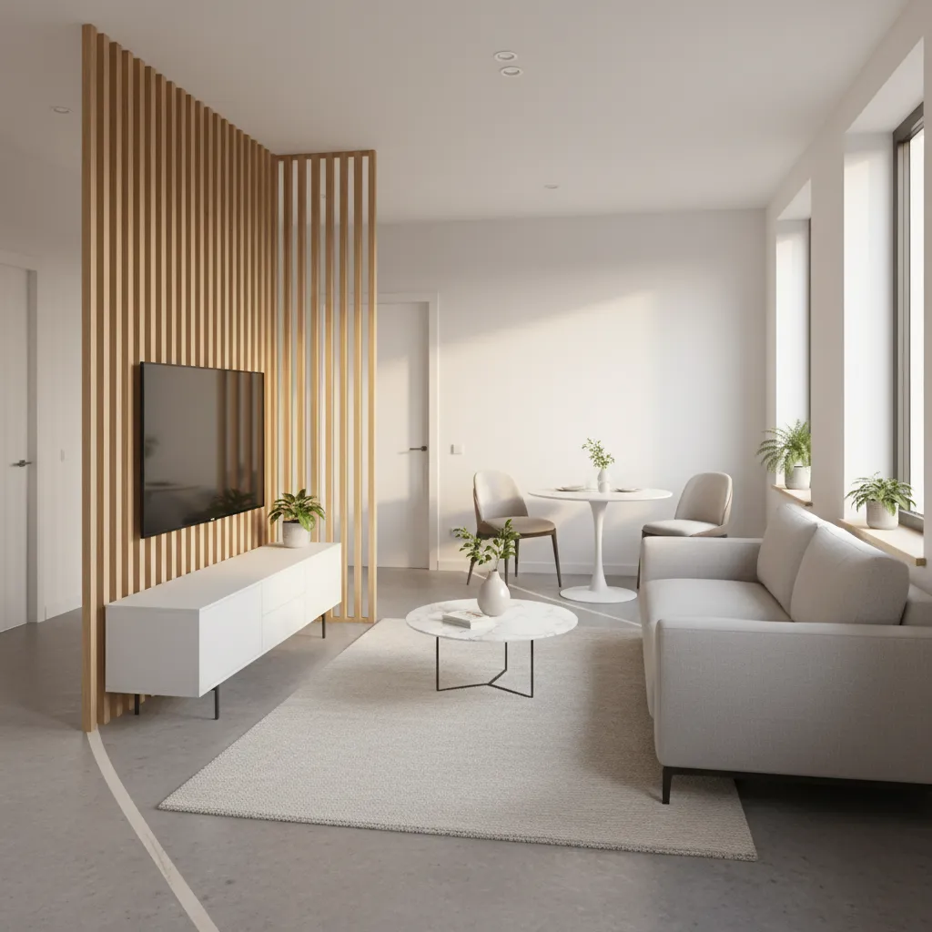 Zona de sala organizada en un espacio pequeño con buena circulación