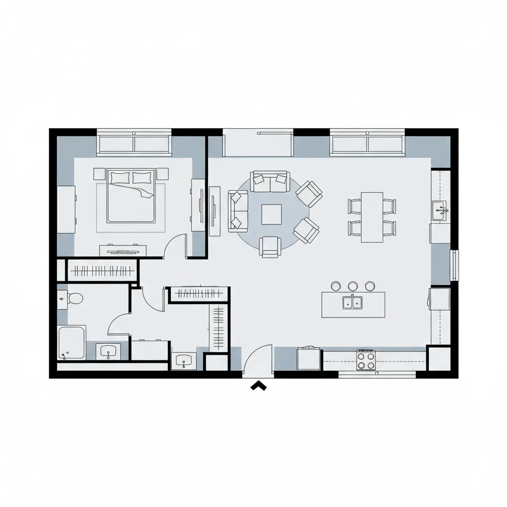 1 bedroom 800 sq ft house floor plan layout with open living area