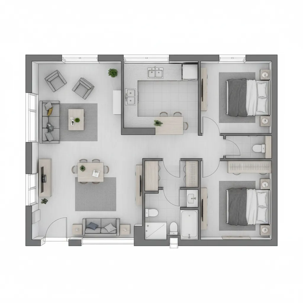 800 sq ft house layout showing efficient room arrangement