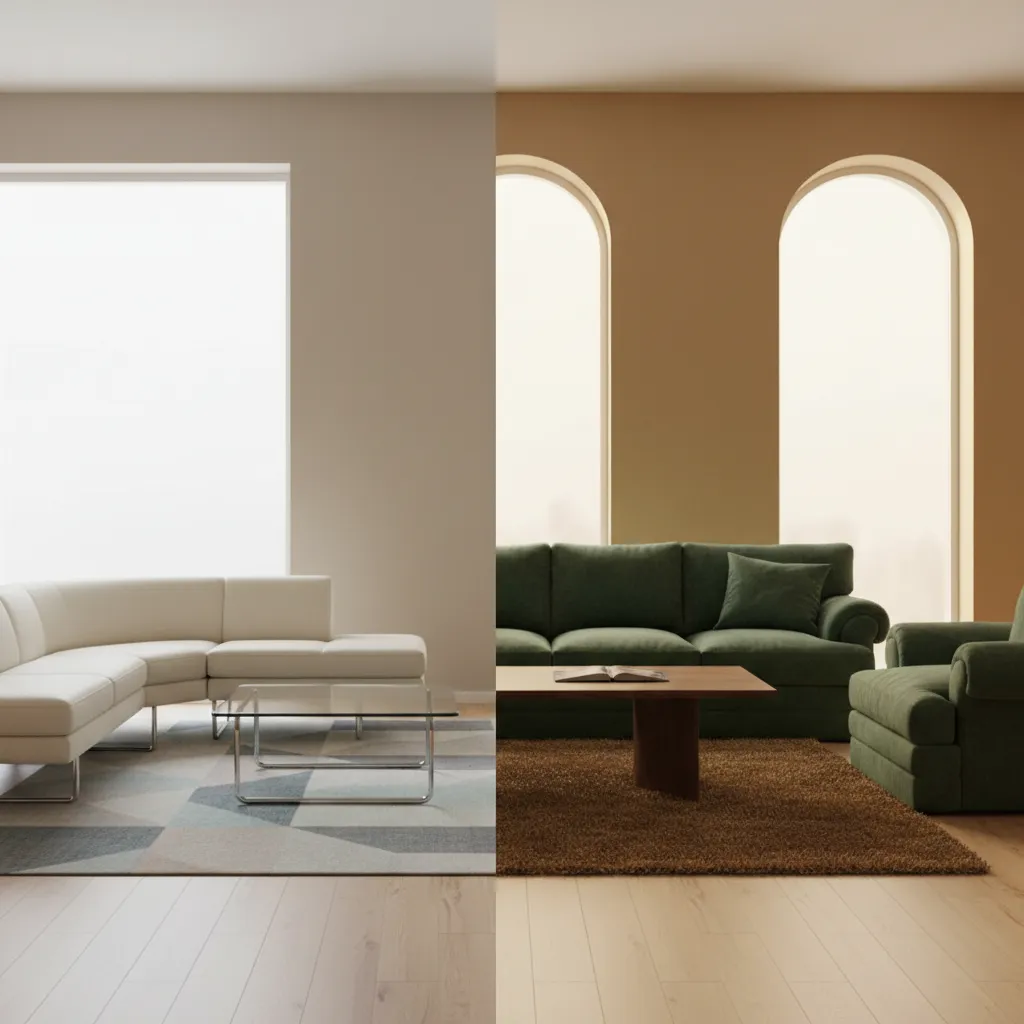 comparison of angular 1980s furniture and oversized 1990s sofas