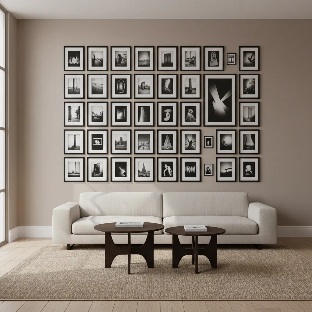 Example of evenly spaced 8x10 frames in a symmetrical wall grid