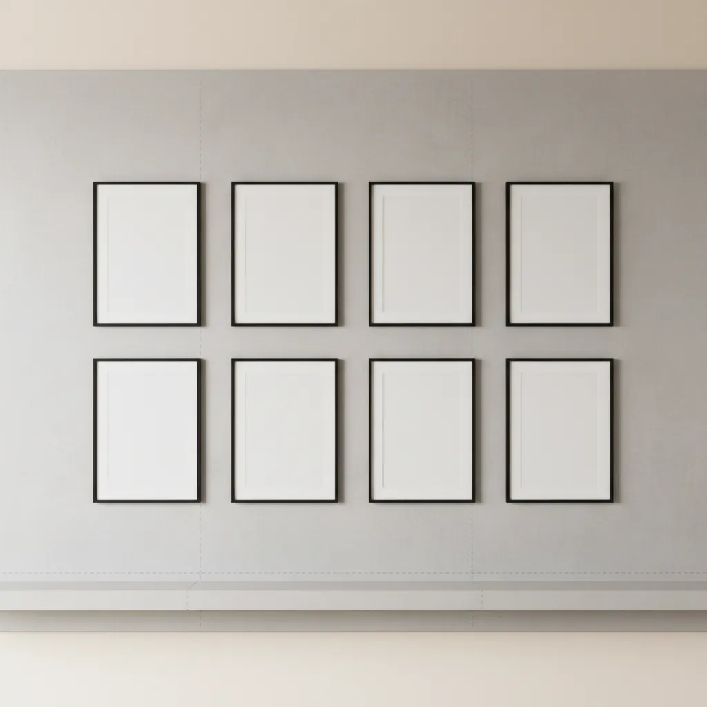 Visual diagram explaining spacing and alignment for 8x10 gallery wall layouts