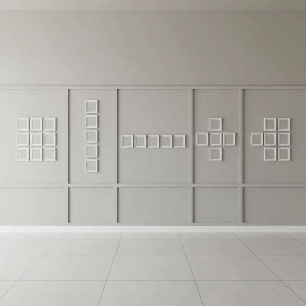 Different layout patterns for arranging 8x10 frames on a wall