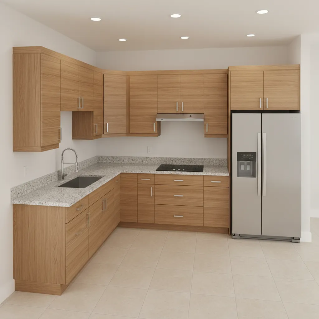 L-shaped layout plan for an 8x8 kitchen design