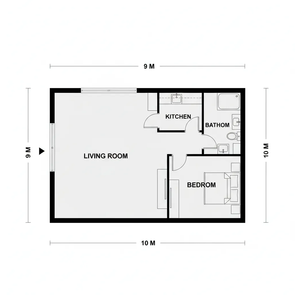 Sơ đồ bố trí mặt bằng nhà 9x10m