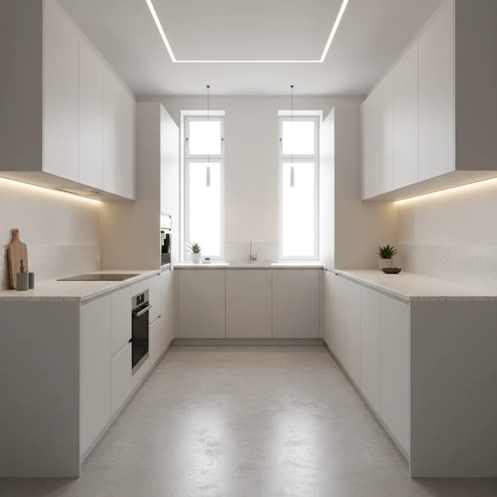 Galley layout example for a 9 x 7 kitchen