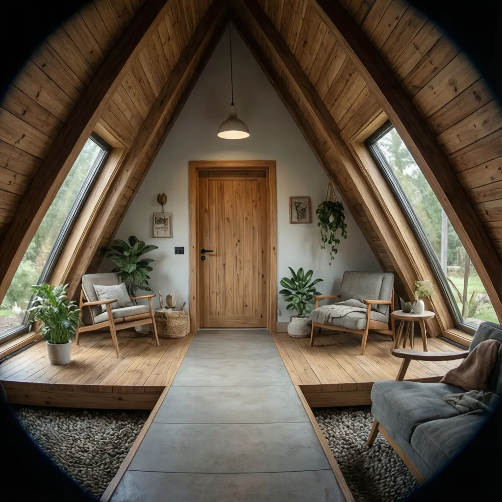A-frame house entrance with small foyer layout correction