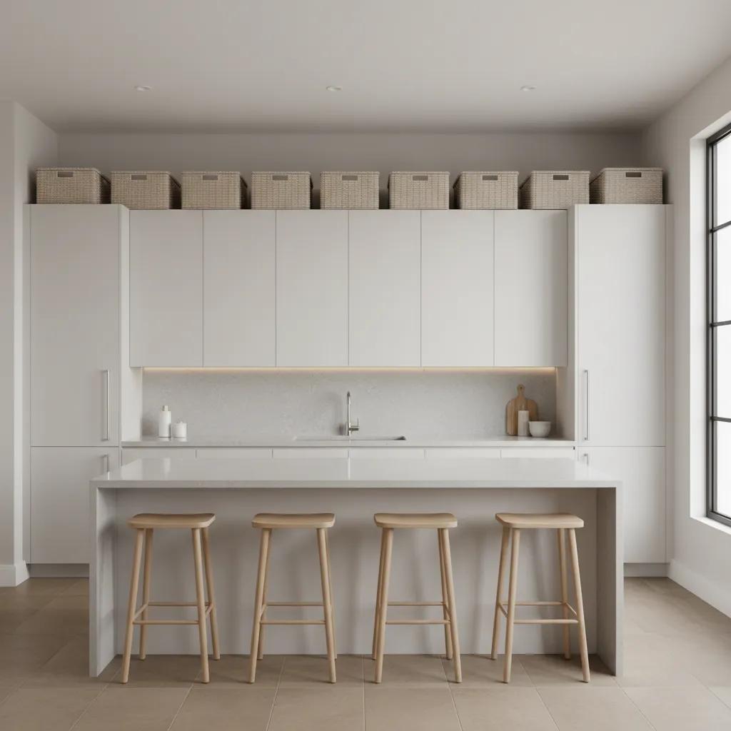 Consistent basket spacing above kitchen cabinets