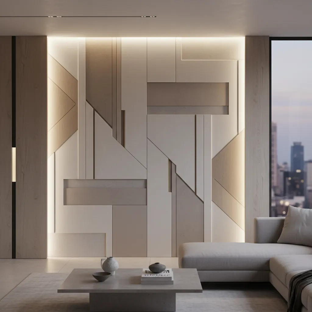 Pared decorativa con patrones geométricos abstractos