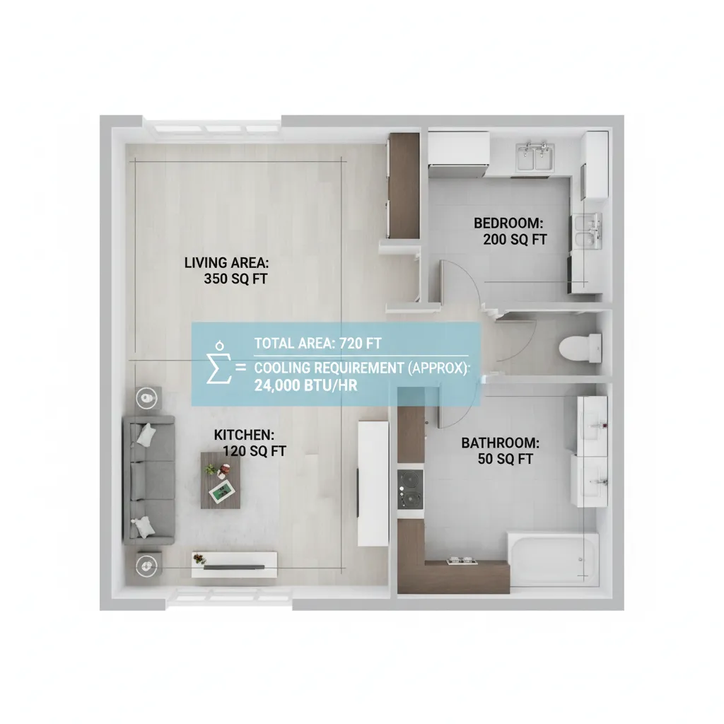 illustration showing AC BTU calculation for small home floor area