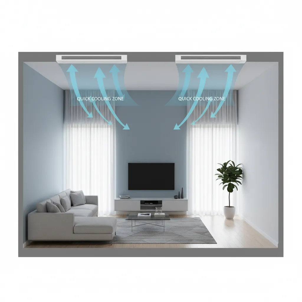 Illustration of airflow and short cycling caused by oversized air conditioner