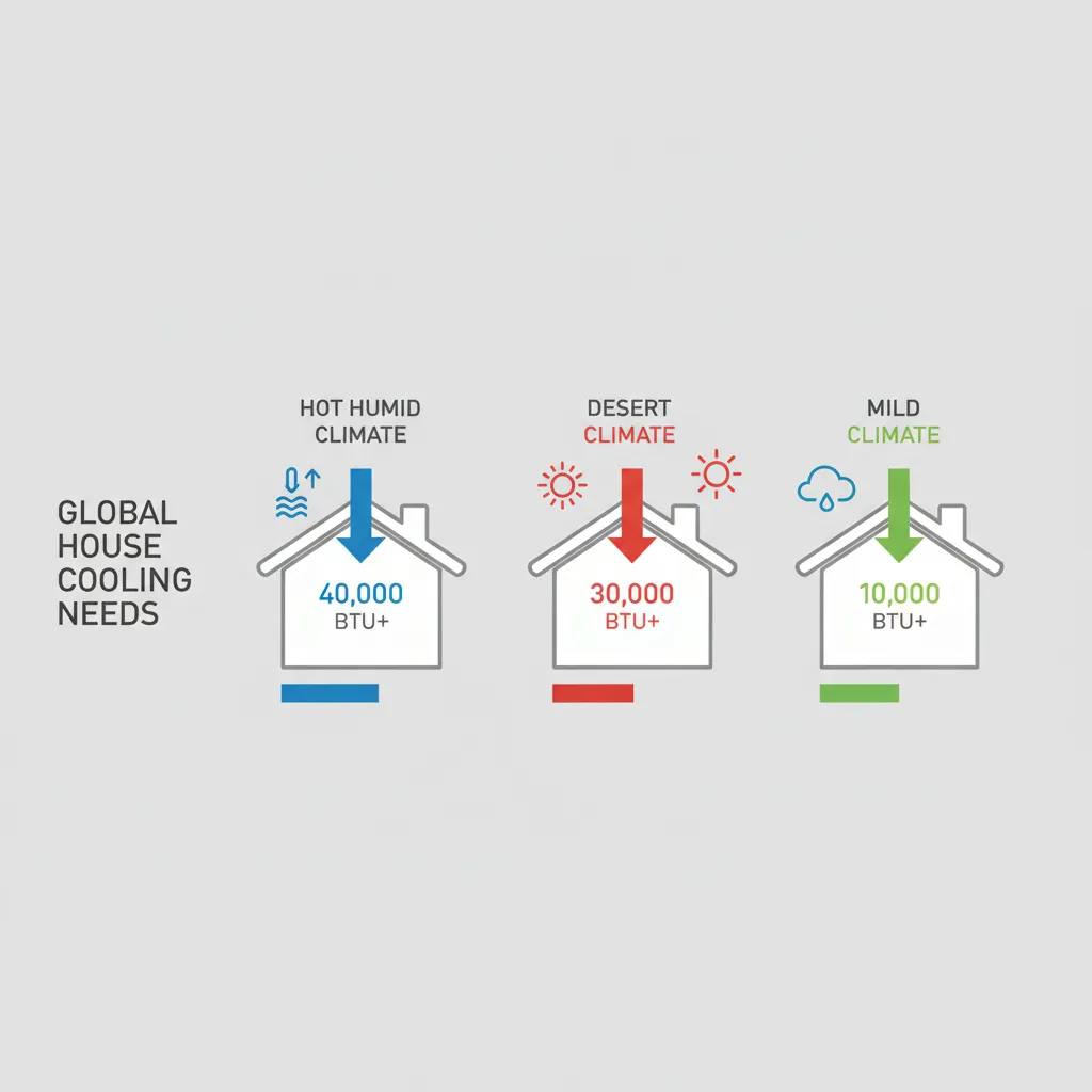 Visual comparison of AC BTU needs across different climate zones