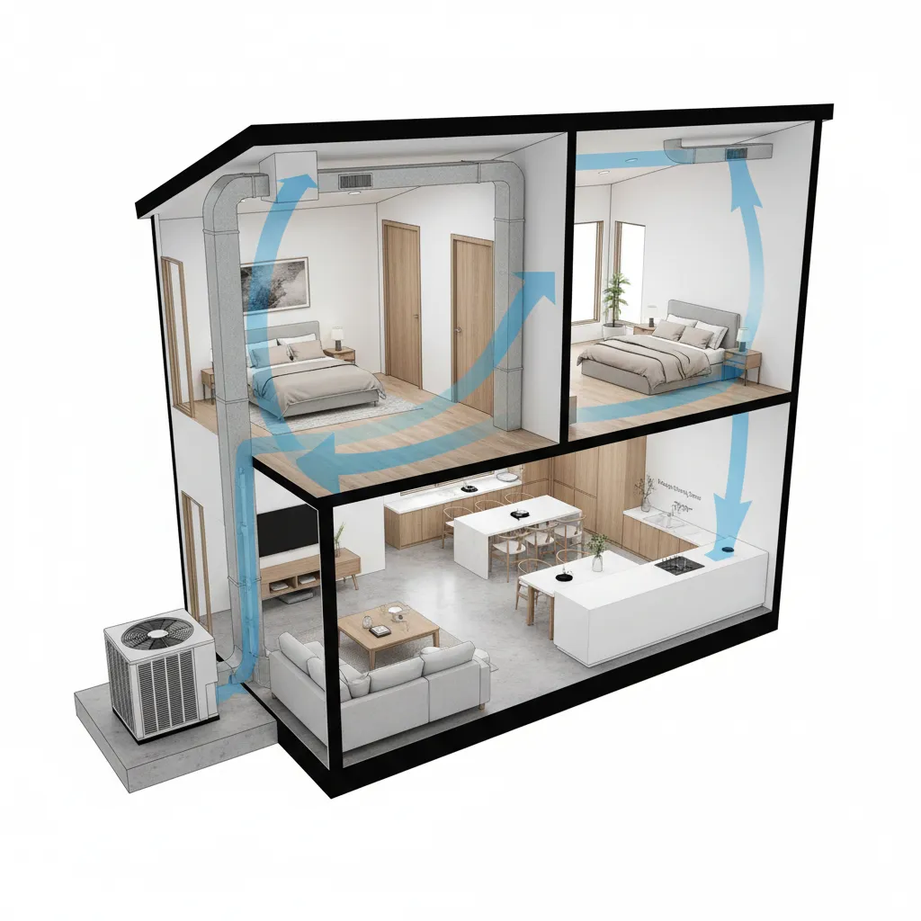 Diagram showing AC tonnage and BTU cooling capacity inside a residential home
