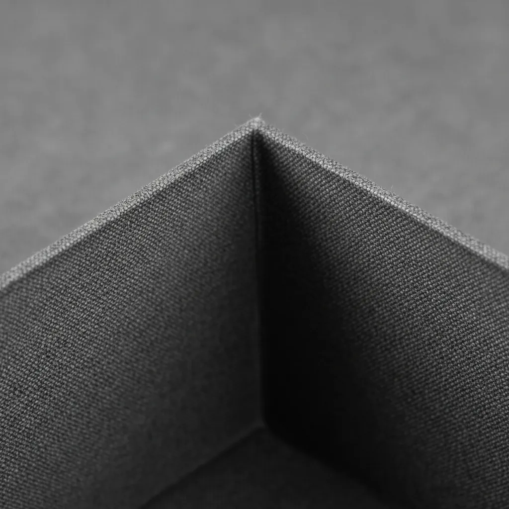 Interior de caja perfectamente forrado con esquinas limpias y acabado profesional