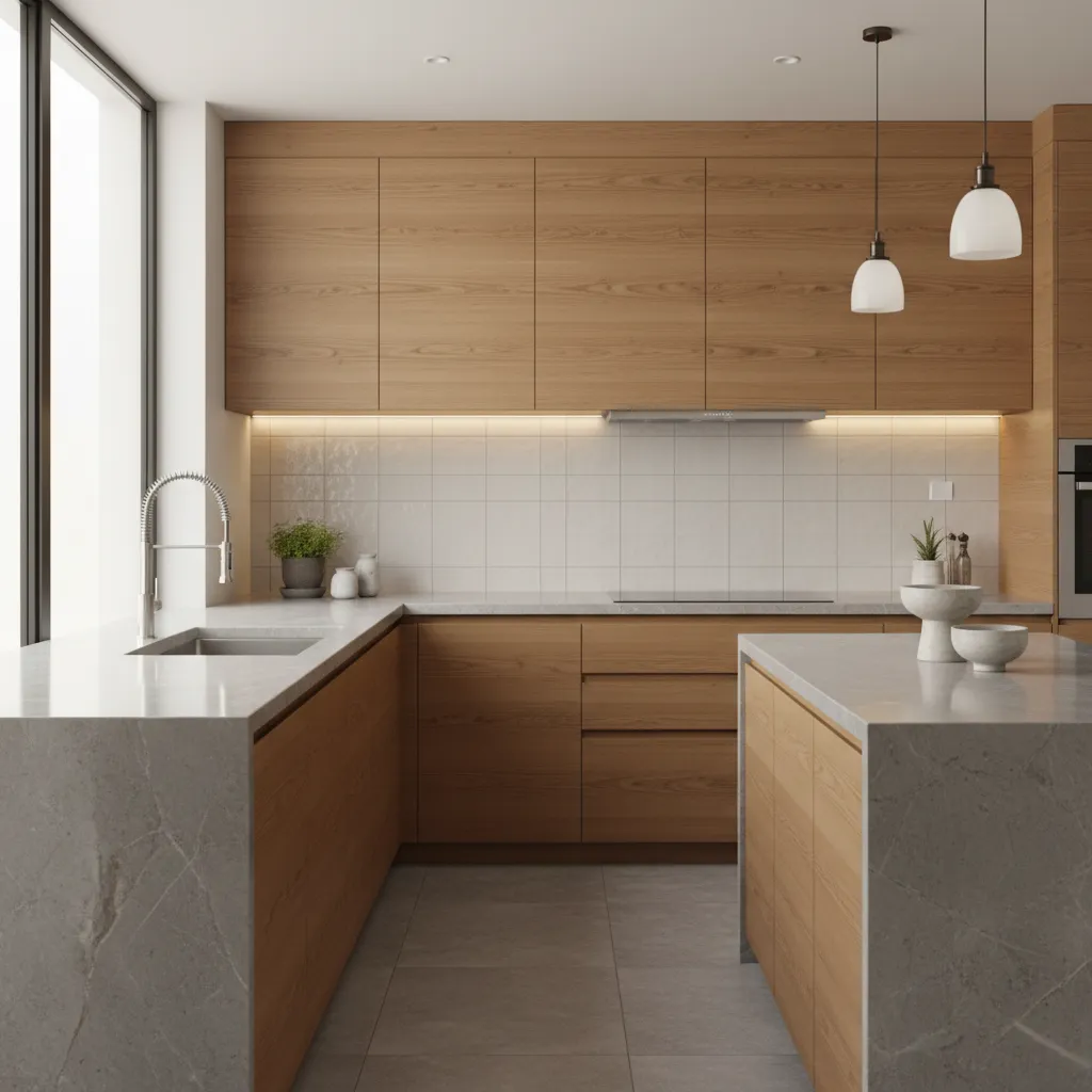 Cocina moderna con encimera de piedra y revestimientos cerámicos