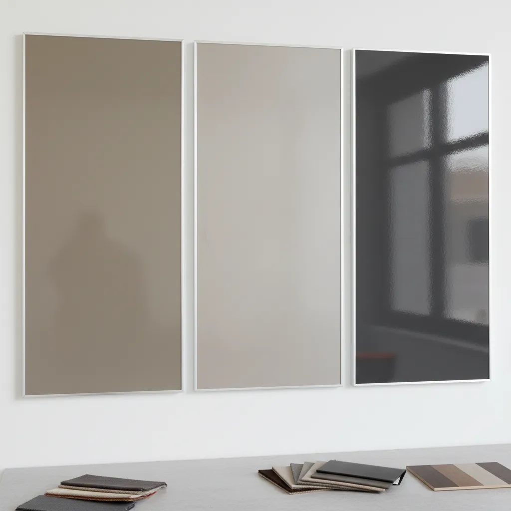 Muestras de diferentes acabados de pintura sobre paneles de pared