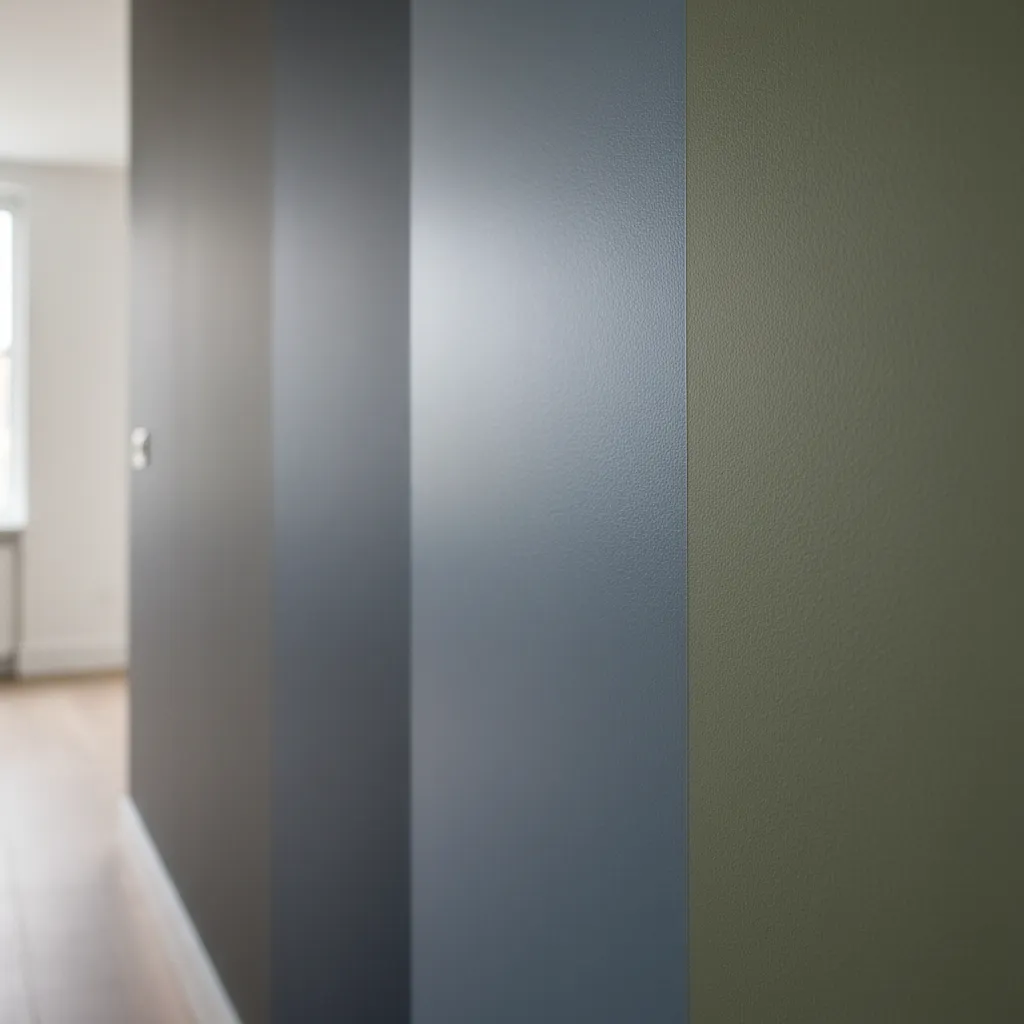 Detalle de diferentes acabados de pintura en una pared interior
