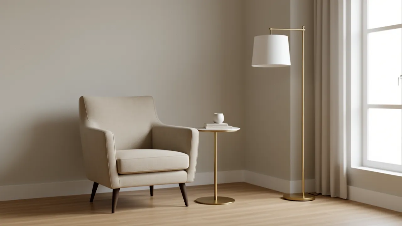 accent chair and floor lamp styled in a modern living room corner