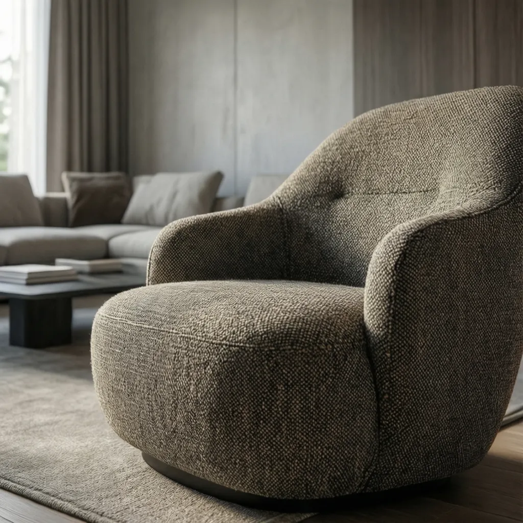 Boucle fabric accent chair showing texture trend in living room seating