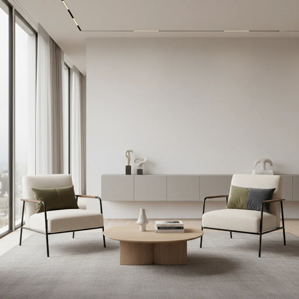 Medium scale accent chairs with open legs arranged in a living room seating layout