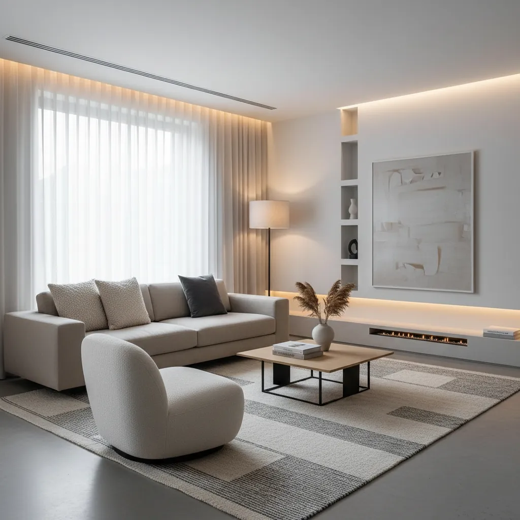 Modern living room with boucle accent chair as standout texture element