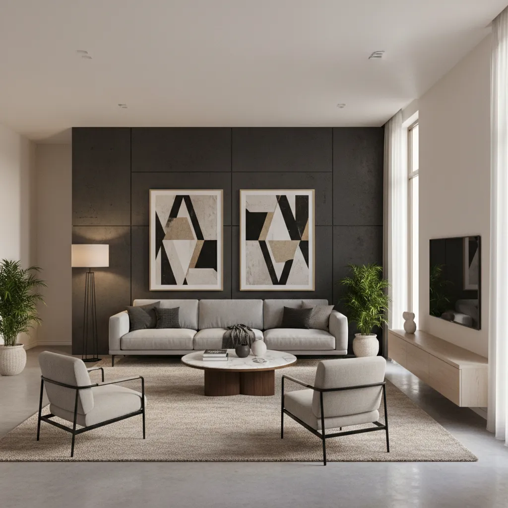 Living room with properly placed accent wall behind sofa