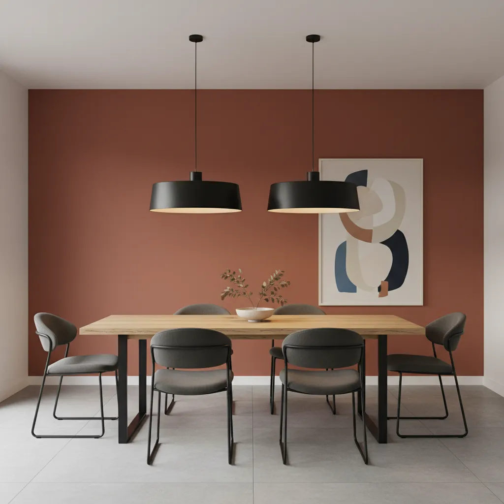 dining room with bold accent wall and neutral surrounding colors
