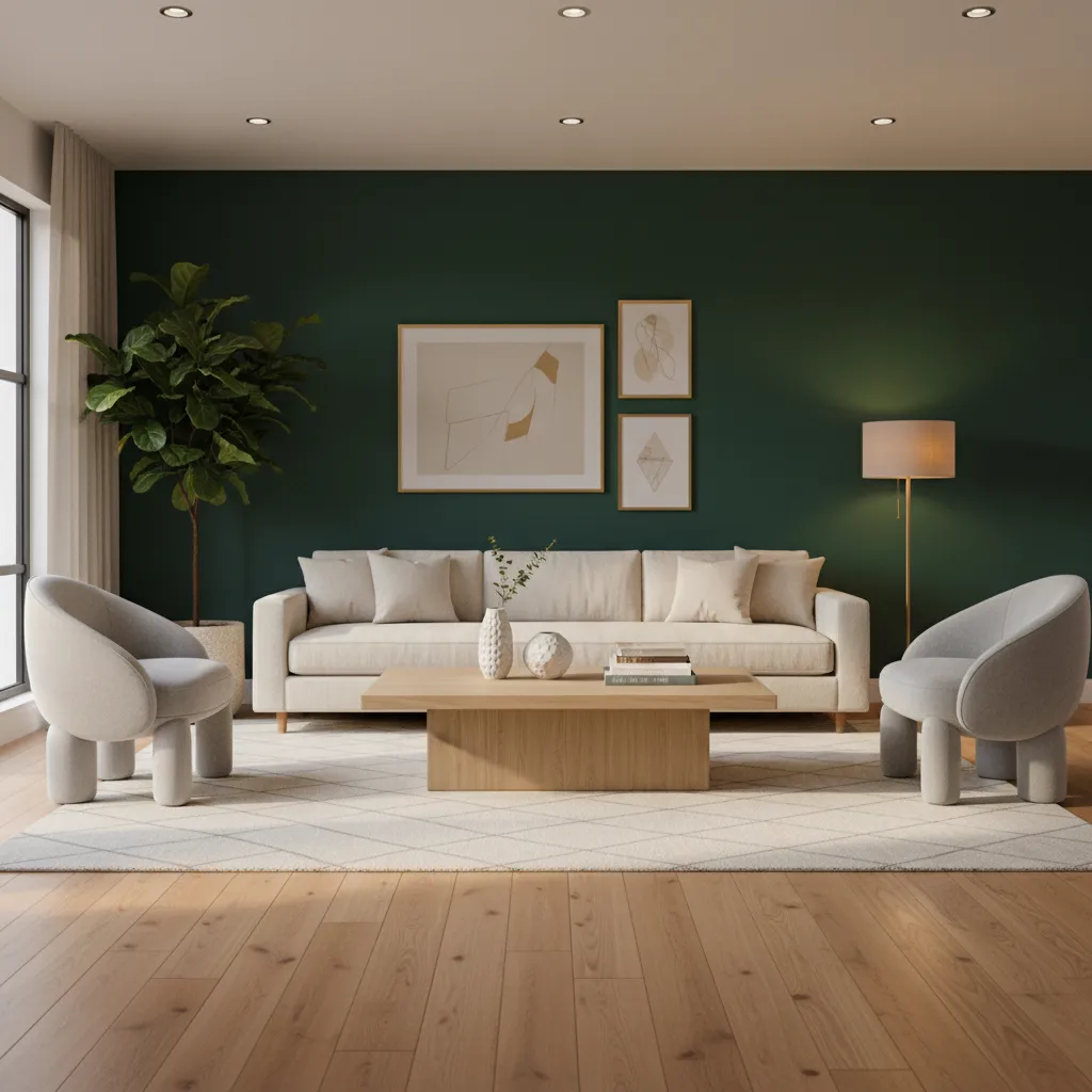 Salón con pared acento en color verde oscuro