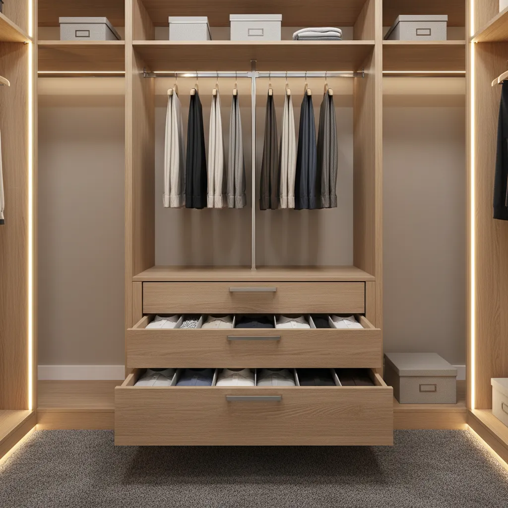 Accesorios interiores de armario como separadores de cajones y pantalonero