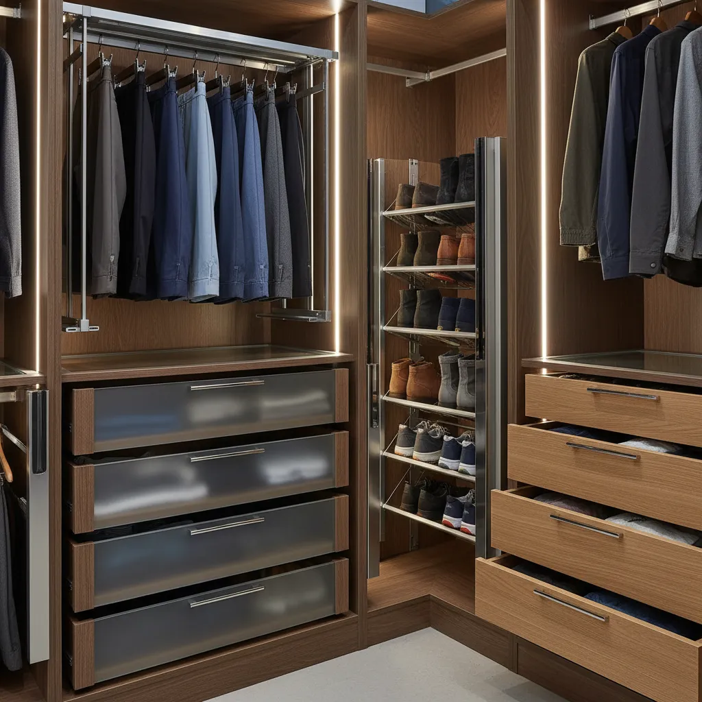 Accesorios interiores de armario como pantaloneras, cajones y zapateros