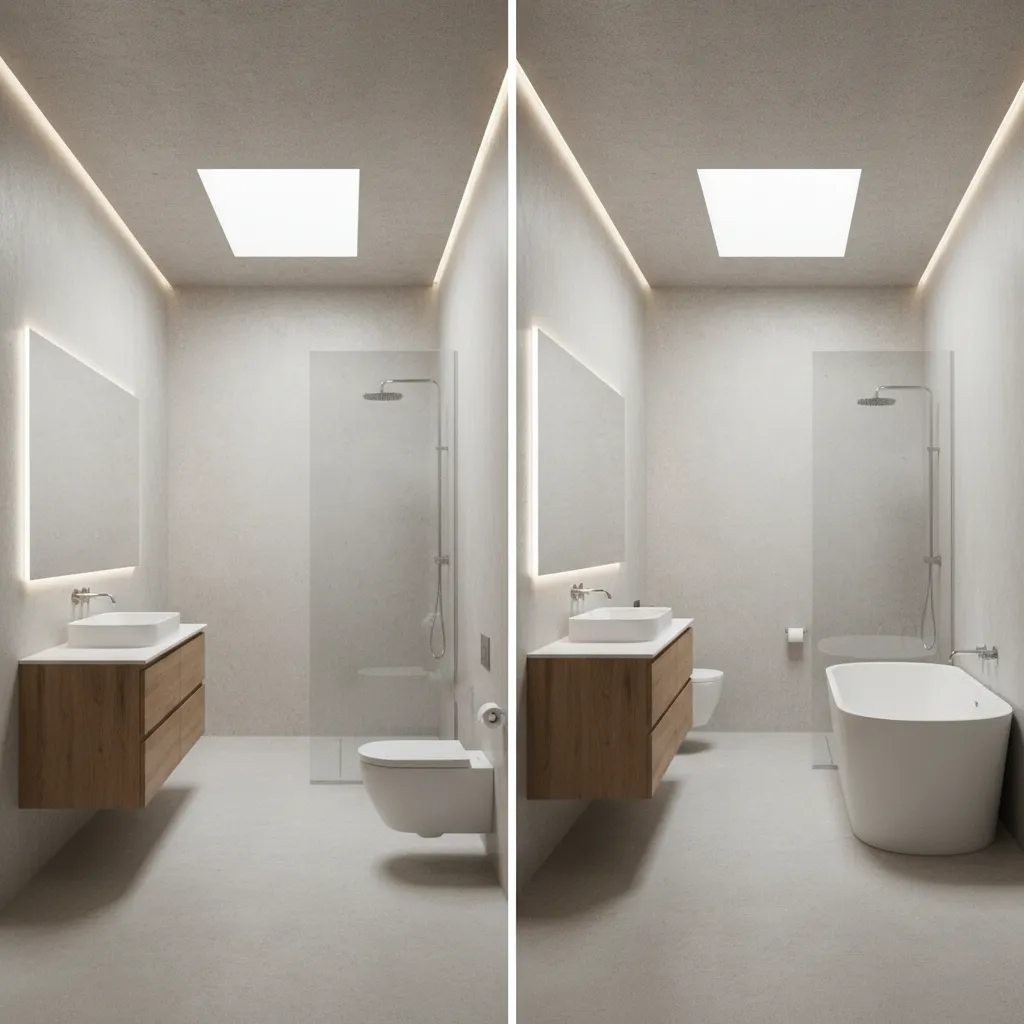 Comparison of linear and L shaped wheelchair accessible bathroom layouts