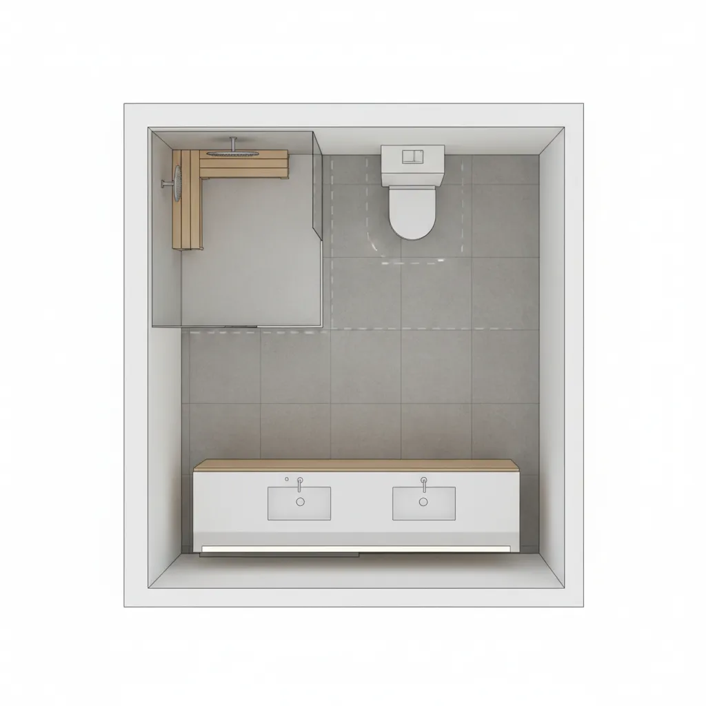 3d floor plan layout showing accessible bathroom design with walk in shower